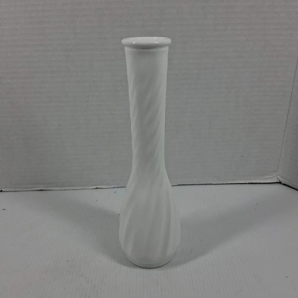 Hoosier Glass White Milk Glass Bud Vase 9 Inch Spiral Swirl Pattern 4063-B
